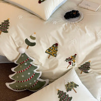 HKM-617939 Cute Christmas Tree Embroidered Cotton Bedding Set - Four-Piece Collection for 1.5m, 1.8m, and 2.0m Beds