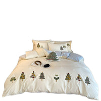 HKM-617939 Cute Christmas Tree Embroidered Cotton Bedding Set - Four-Piece Collection for 1.5m, 1.8m, and 2.0m Beds