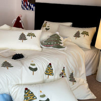 HKM-617939 Cute Christmas Tree Embroidered Cotton Bedding Set - Four-Piece Collection for 1.5m, 1.8m, and 2.0m Beds