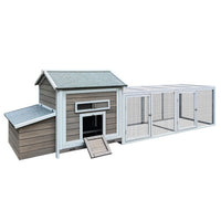HKM-617939 Wooden Chicken Coop 118 Inch Outdoor Hen Poultry Cage with Free Range Door and Nest Box