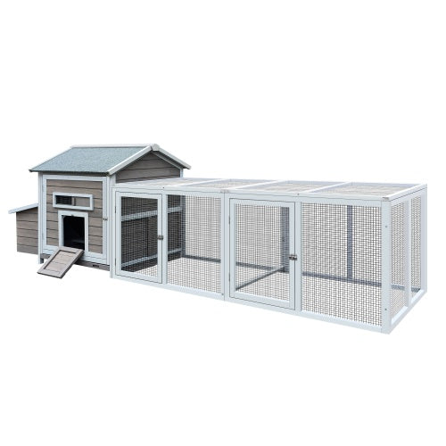 HKM-617939 Wooden Chicken Coop 118 Inch Outdoor Hen Poultry Cage with Free Range Door and Nest Box