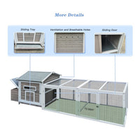 HKM-617939 Wooden Chicken Coop 118 Inch Outdoor Hen Poultry Cage with Free Range Door and Nest Box