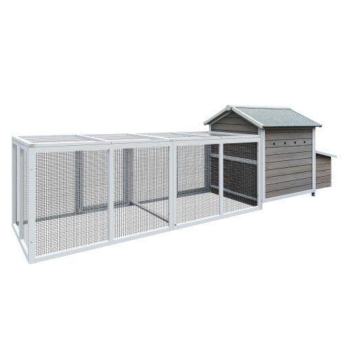 HKM-617939 Wooden Chicken Coop 118 Inch Outdoor Hen Poultry Cage with Free Range Door and Nest Box