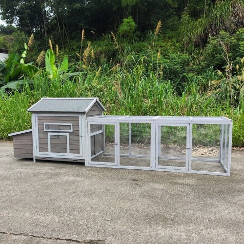 HKM-617939 Wooden Chicken Coop 118 Inch Outdoor Hen Poultry Cage with Free Range Door and Nest Box