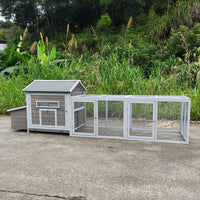 HKM-617939 Wooden Chicken Coop 118 Inch Outdoor Hen Poultry Cage with Free Range Door and Nest Box