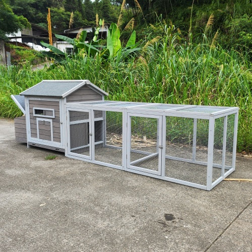 HKM-617939 Wooden Chicken Coop 118 Inch Outdoor Hen Poultry Cage with Free Range Door and Nest Box