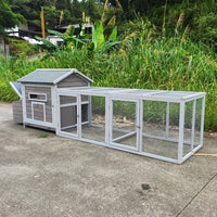 HKM-617939 Wooden Chicken Coop 118 Inch Outdoor Hen Poultry Cage with Free Range Door and Nest Box