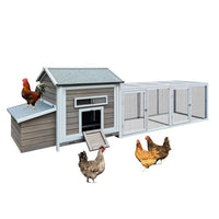 HKM-617939 Wooden Chicken Coop 118 Inch Outdoor Hen Poultry Cage with Free Range Door and Nest Box