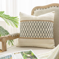 HKM-618003 Bohemian Cotton and Linen Pillow and Cushion Cover, Available in Beige and Khaki, Multiple Sizes