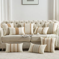 HKM-618003 Bohemian Cotton and Linen Pillow and Cushion Cover, Available in Beige and Khaki, Multiple Sizes