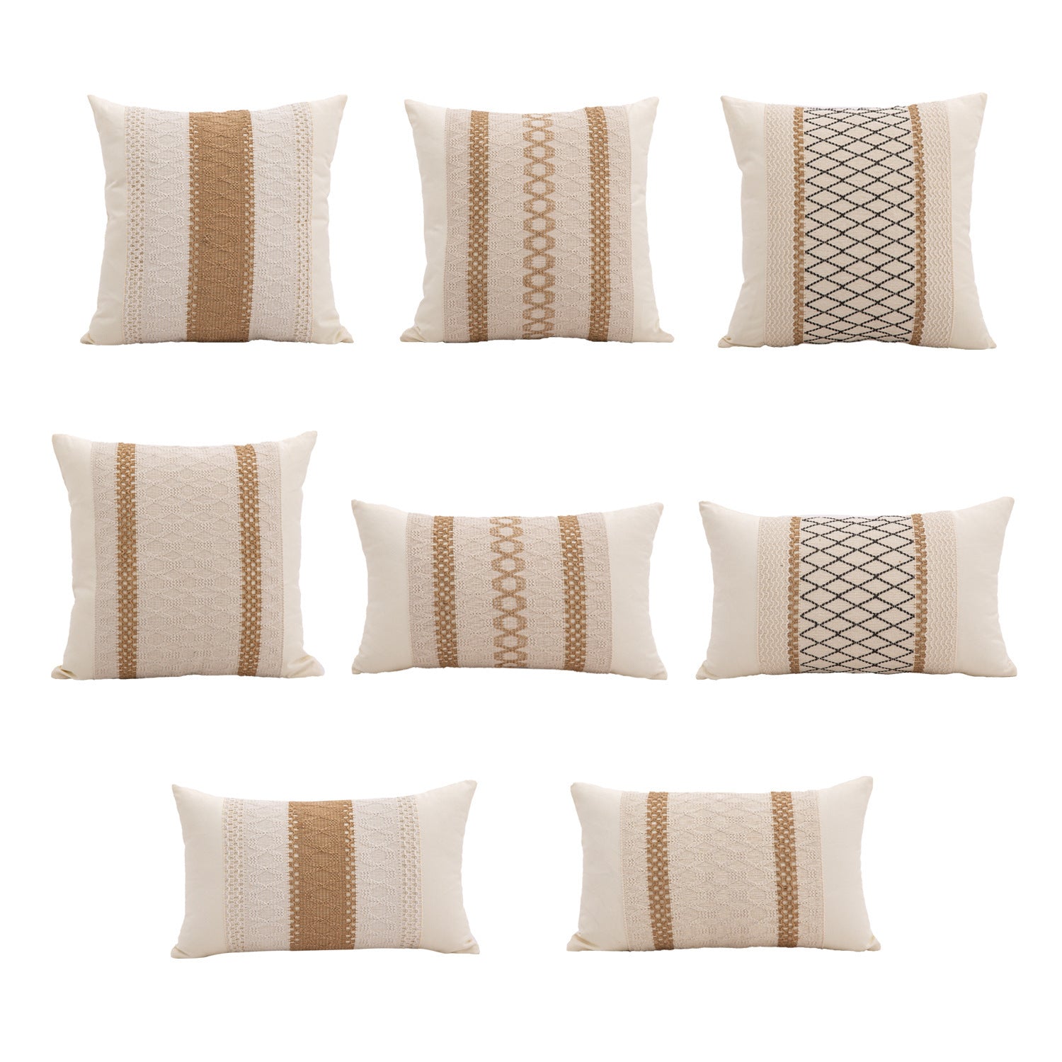 HKM-618003 Bohemian Cotton and Linen Pillow and Cushion Cover, Available in Beige and Khaki, Multiple Sizes