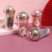 HKM-618067 Festive Christmas Water Cup with 3D Figurine - Santa, Bear, Tree & Snow Village Design