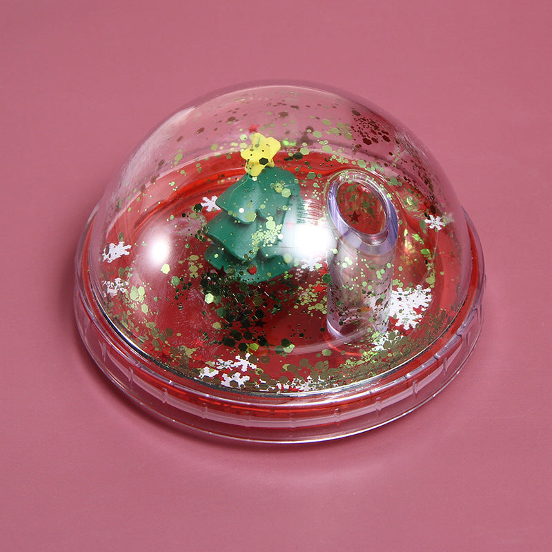 HKM-618067 Festive Christmas Water Cup with 3D Figurine - Santa, Bear, Tree & Snow Village Design
