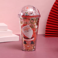 HKM-618067 Festive Christmas Water Cup with 3D Figurine - Santa, Bear, Tree & Snow Village Design