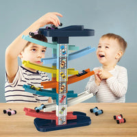 HKM-618195 Gliding Car Race Track Set with Ramps - Mini Plastic Slot Toy for Ages 2-4