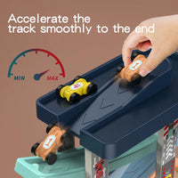HKM-618195 Gliding Car Race Track Set with Ramps - Mini Plastic Slot Toy for Ages 2-4