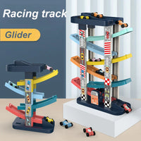 HKM-618195 Gliding Car Race Track Set with Ramps - Mini Plastic Slot Toy for Ages 2-4