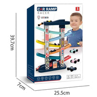 HKM-618195 Gliding Car Race Track Set with Ramps - Mini Plastic Slot Toy for Ages 2-4