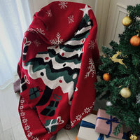 HKM-618259 New Year Red Christmas Knitted Blanket - 100% Polyester Fiber, Multiple Sizes Available