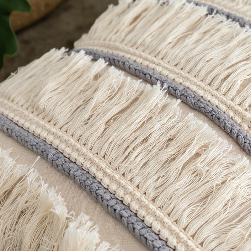HKM-618323 Nordic Cotton Hemp Tassel Throw Pillow Cover - Square 45x45cm & Rectangular 50x30cm
