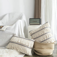 HKM-618323 Nordic Cotton Hemp Tassel Throw Pillow Cover - Square 45x45cm & Rectangular 50x30cm