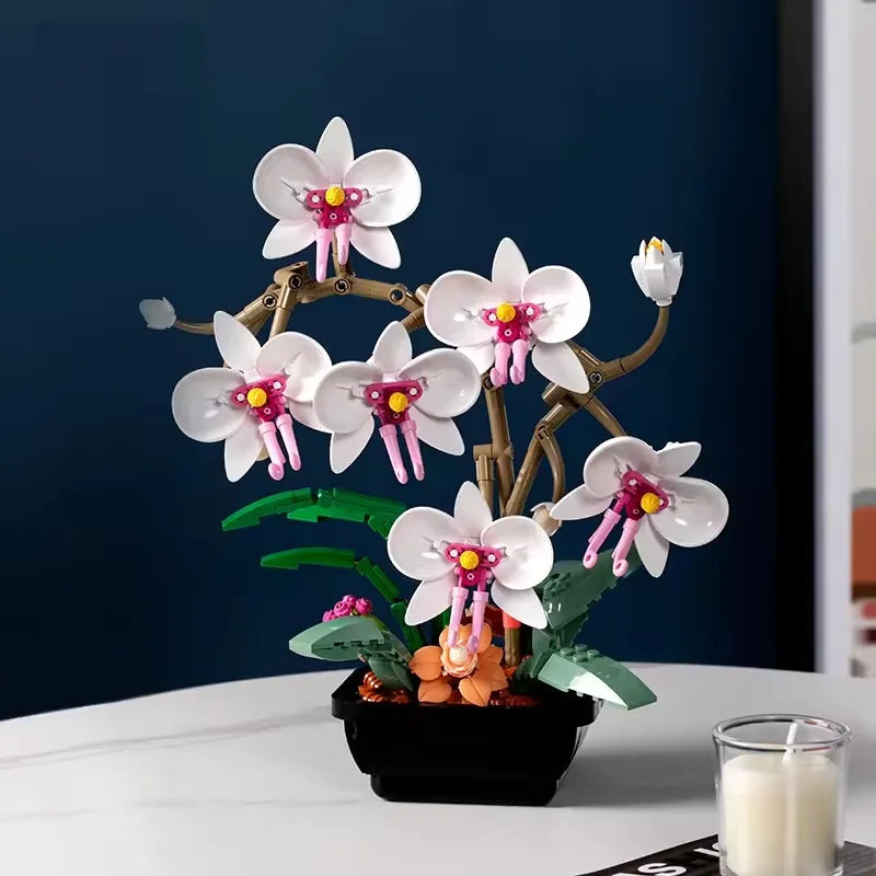 Building Block Flower Set - Simulated Moth Orchid Educational Toy for Kids, 50 Pieces
