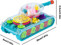HKM-618899 Transparent Gear Tank Electric Toy with Colorful Lights and Music for Kids Ages 2-13