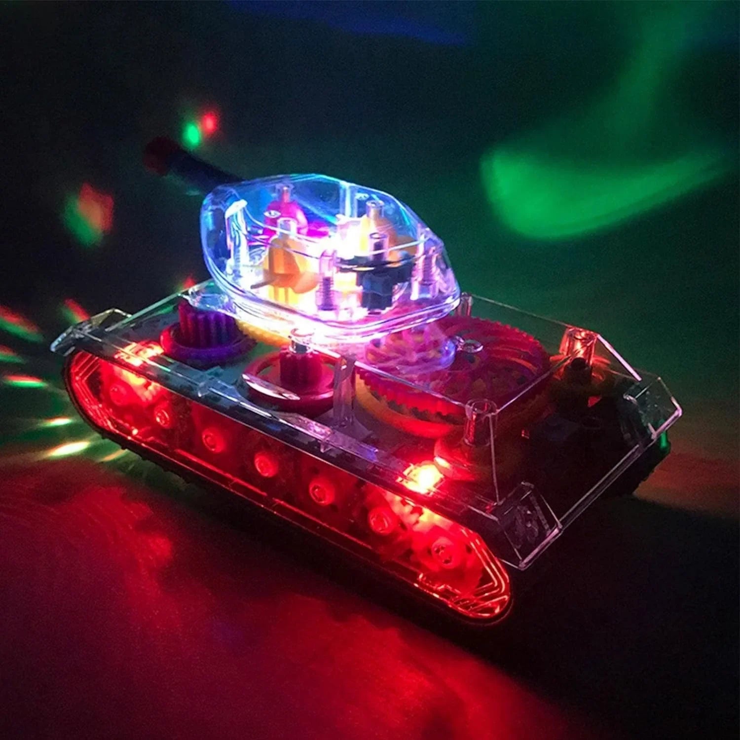 HKM-618899 Transparent Gear Tank Electric Toy with Colorful Lights and Music for Kids Ages 2-13