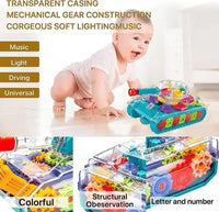 HKM-618899 Transparent Gear Tank Electric Toy with Colorful Lights and Music for Kids Ages 2-13