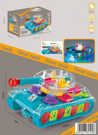 HKM-618899 Transparent Gear Tank Electric Toy with Colorful Lights and Music for Kids Ages 2-13