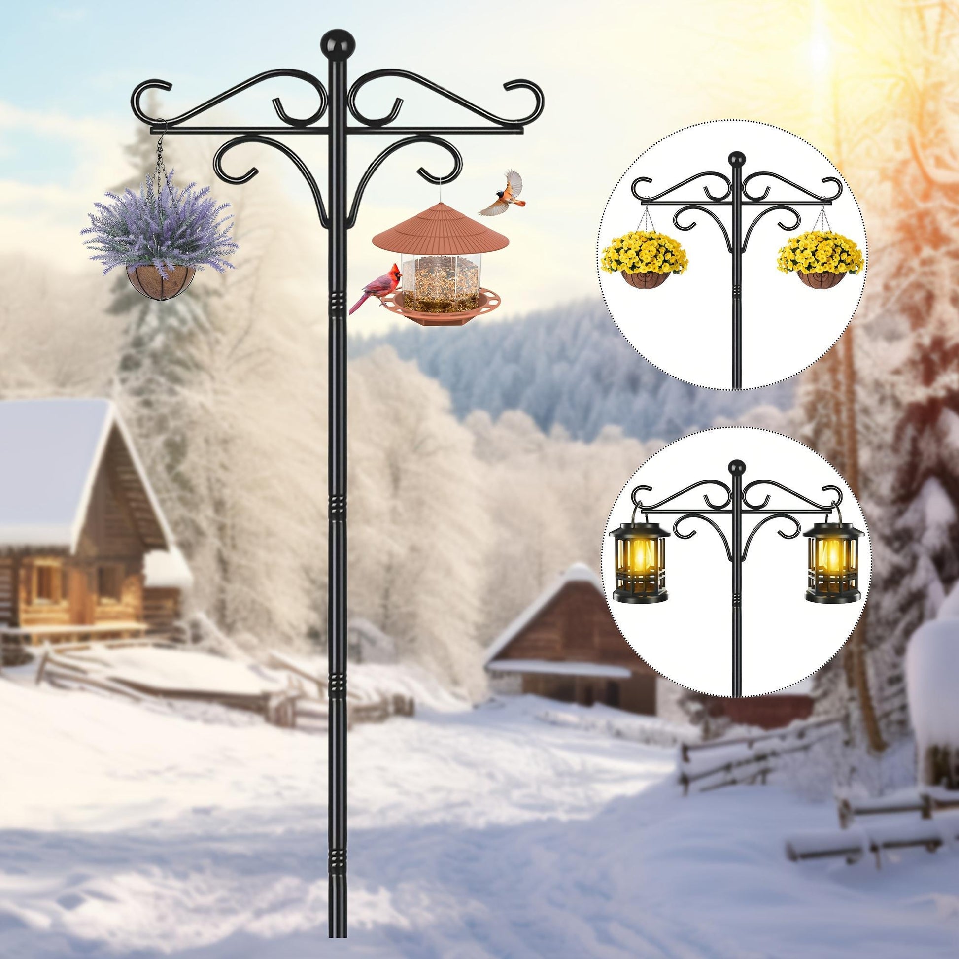 HKM-619027 Heavy Duty 76-Inch Metal Shepherd's Hooks - Adjustable Double Bird Feeder Pole for Outdoor Decor and Garden Use