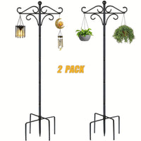 HKM-619027 Heavy Duty 76-Inch Metal Shepherd's Hooks - Adjustable Double Bird Feeder Pole for Outdoor Decor and Garden Use