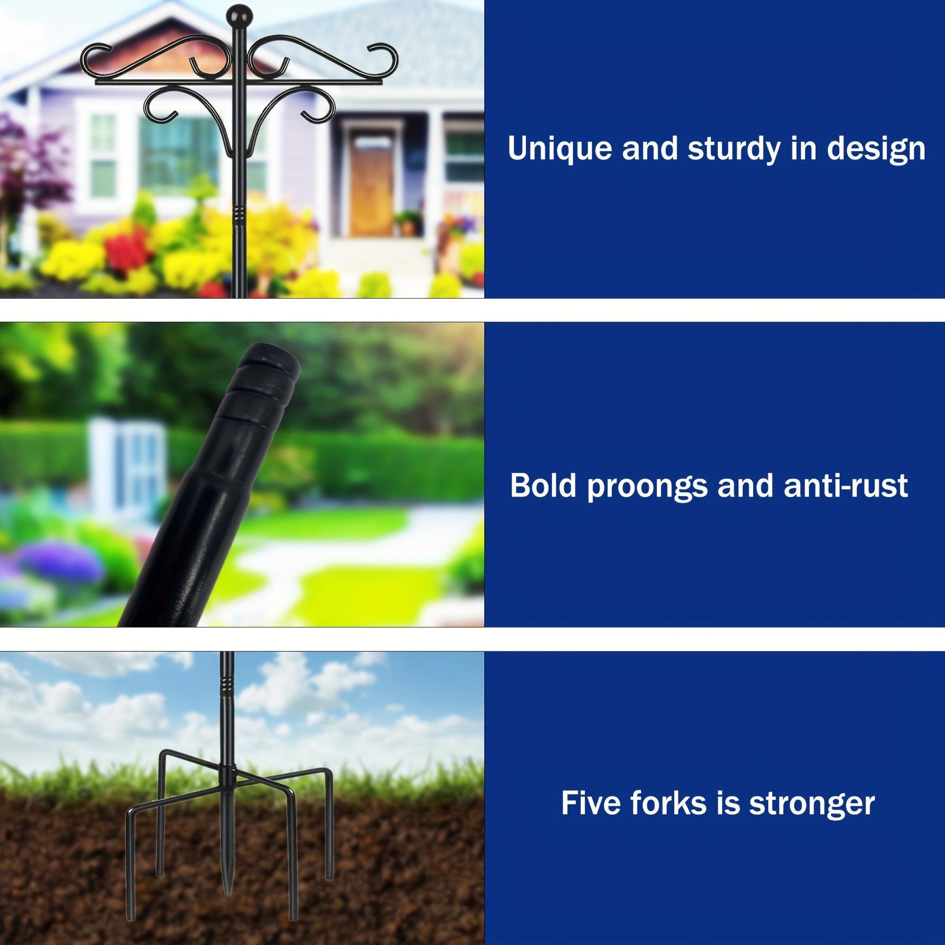 HKM-619027 Heavy Duty 76-Inch Metal Shepherd's Hooks - Adjustable Double Bird Feeder Pole for Outdoor Decor and Garden Use