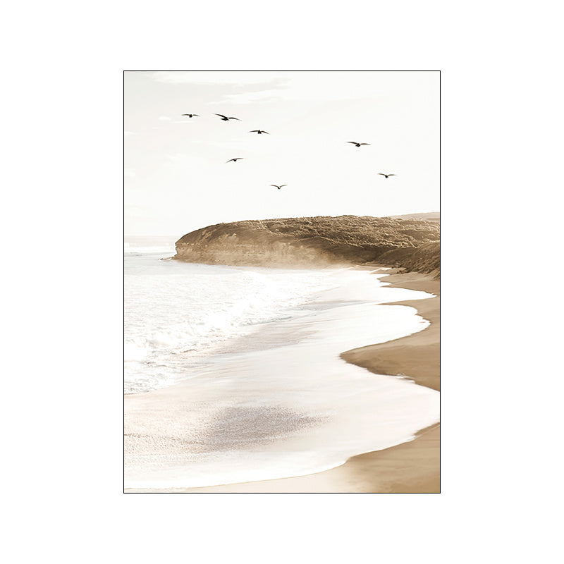 HKM-619091 Canvas Wall Art - Nordic Modern Design with Gold Foil Beach Theme, Oil on Canvas, 0.5cm White Border