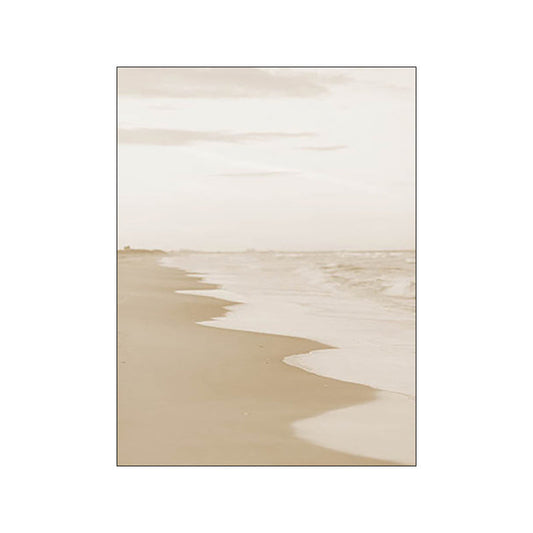 HKM-619091 Canvas Wall Art - Nordic Modern Design with Gold Foil Beach Theme, Oil on Canvas, 0.5cm White Border