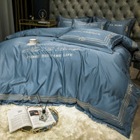 HKM-619091 Embroidered Tencel Quilt Cover Set in European Washed Cotton - 4-Piece Scandinavian Floral Design