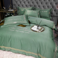 HKM-619091 Embroidered Tencel Quilt Cover Set in European Washed Cotton - 4-Piece Scandinavian Floral Design