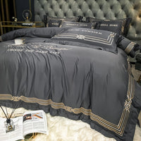 HKM-619091 Embroidered Tencel Quilt Cover Set in European Washed Cotton - 4-Piece Scandinavian Floral Design