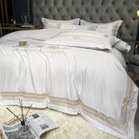 HKM-619091 Embroidered Tencel Quilt Cover Set in European Washed Cotton - 4-Piece Scandinavian Floral Design