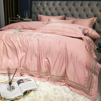 HKM-619091 Embroidered Tencel Quilt Cover Set in European Washed Cotton - 4-Piece Scandinavian Floral Design