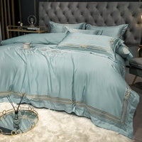 HKM-619091 Embroidered Tencel Quilt Cover Set in European Washed Cotton - 4-Piece Scandinavian Floral Design