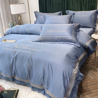 HKM-619091 Embroidered Tencel Quilt Cover Set in European Washed Cotton - 4-Piece Scandinavian Floral Design
