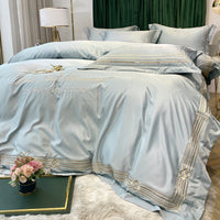 HKM-619091 Embroidered Tencel Quilt Cover Set in European Washed Cotton - 4-Piece Scandinavian Floral Design