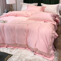 HKM-619091 Embroidered Tencel Quilt Cover Set in European Washed Cotton - 4-Piece Scandinavian Floral Design