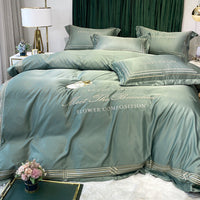 HKM-619091 Embroidered Tencel Quilt Cover Set in European Washed Cotton - 4-Piece Scandinavian Floral Design