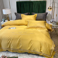 HKM-619091 Embroidered Tencel Quilt Cover Set in European Washed Cotton - 4-Piece Scandinavian Floral Design