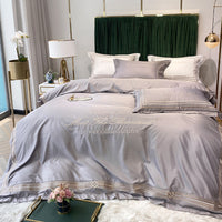 HKM-619091 Embroidered Tencel Quilt Cover Set in European Washed Cotton - 4-Piece Scandinavian Floral Design