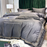 HKM-619091 Embroidered Tencel Quilt Cover Set in European Washed Cotton - 4-Piece Scandinavian Floral Design