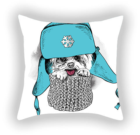 HKM-619155 Blue Series Pet Sofa Pillow Cover - Cartoon Car Print, Short Plush, 45x45cm