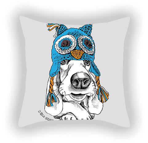 HKM-619155 Blue Series Pet Sofa Pillow Cover - Cartoon Car Print, Short Plush, 45x45cm